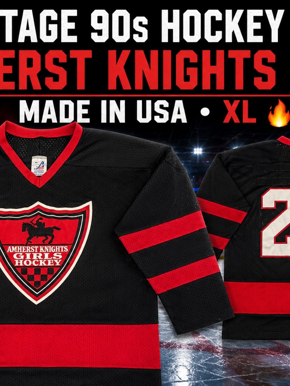 Vintage Amherst Knights Black & Red Hockey Sweater